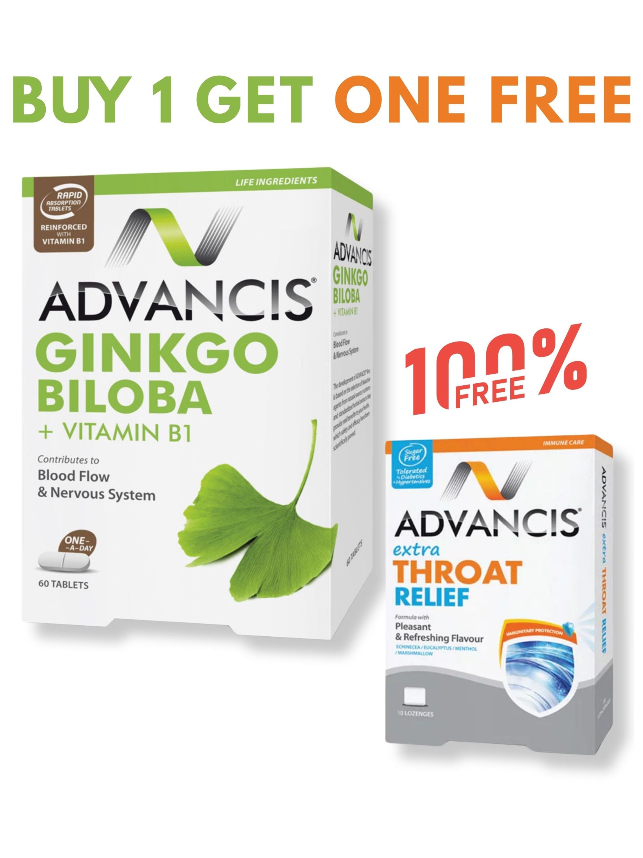 Advancis GlinkGo Biloba +Vitamin B1 + FREE Extra Throat Relief