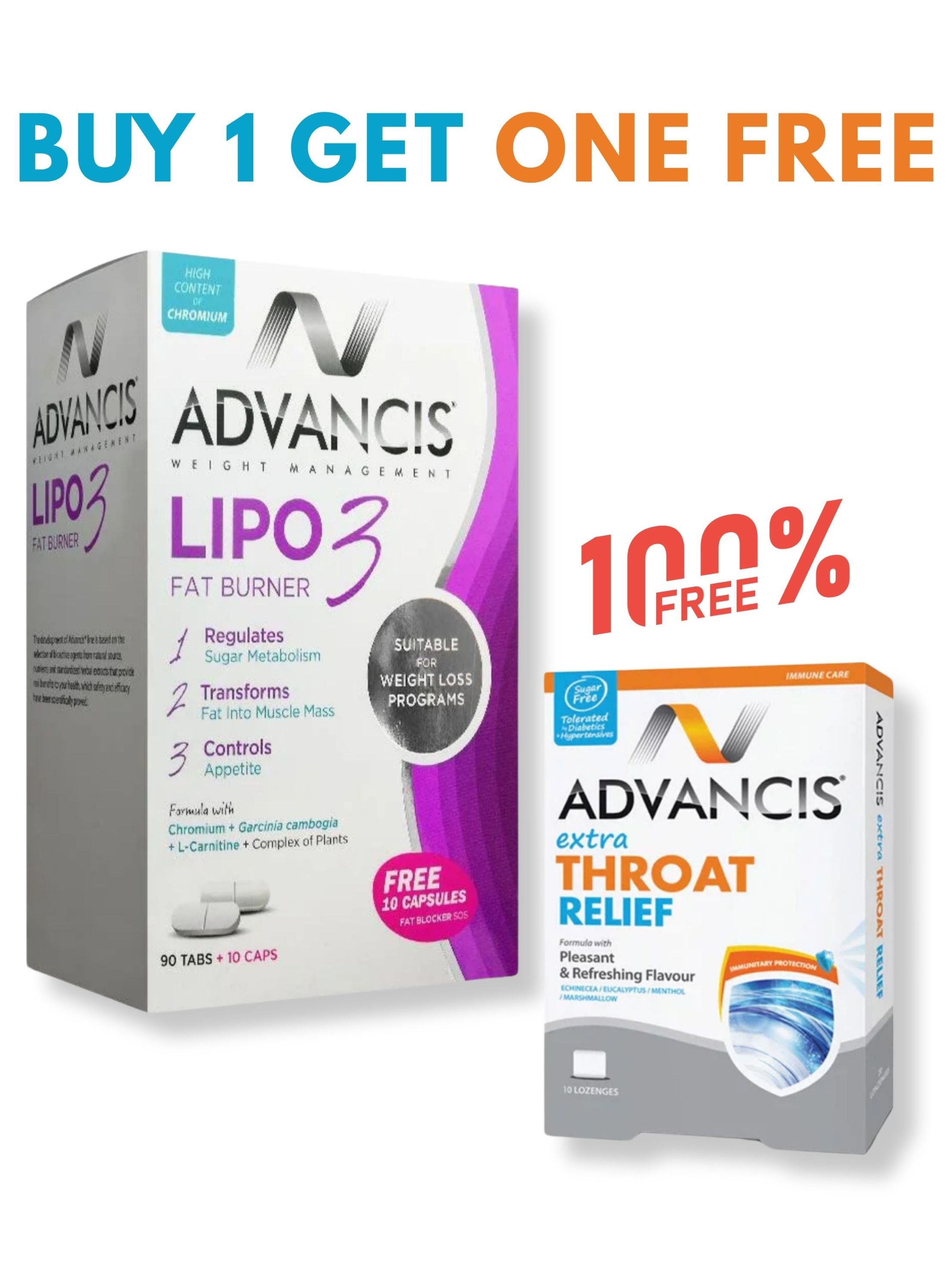 Advancis Lipo 3 Fat Burner + FREE Extra Throat Relief
